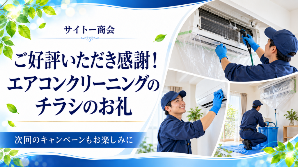 ご好評いただき感謝！エアコンクリーニングのチラシのお礼（イメージ画像）